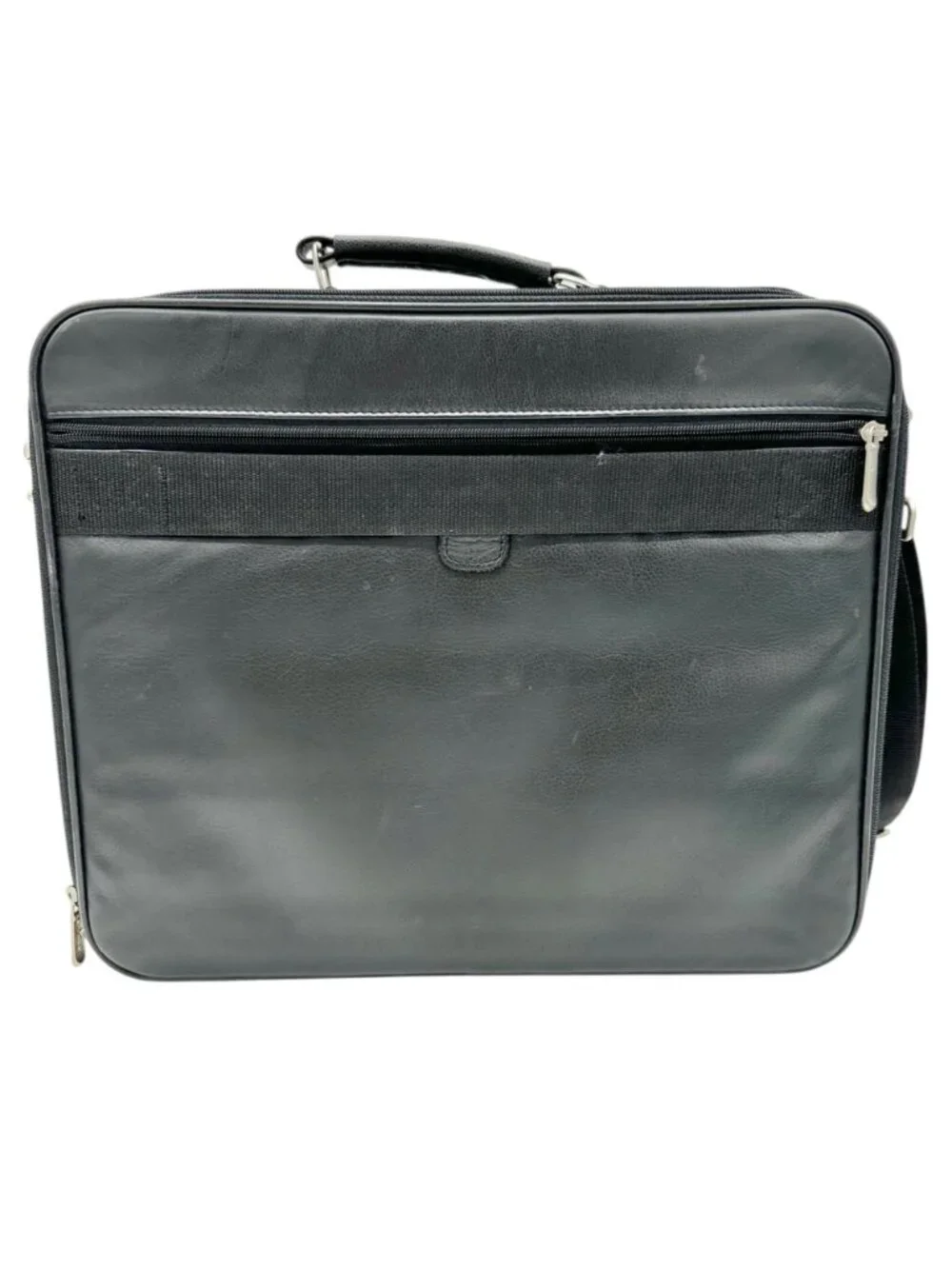 Targus Black Leather Briefcase Multiple Compartments Removable Shoulder Strap
